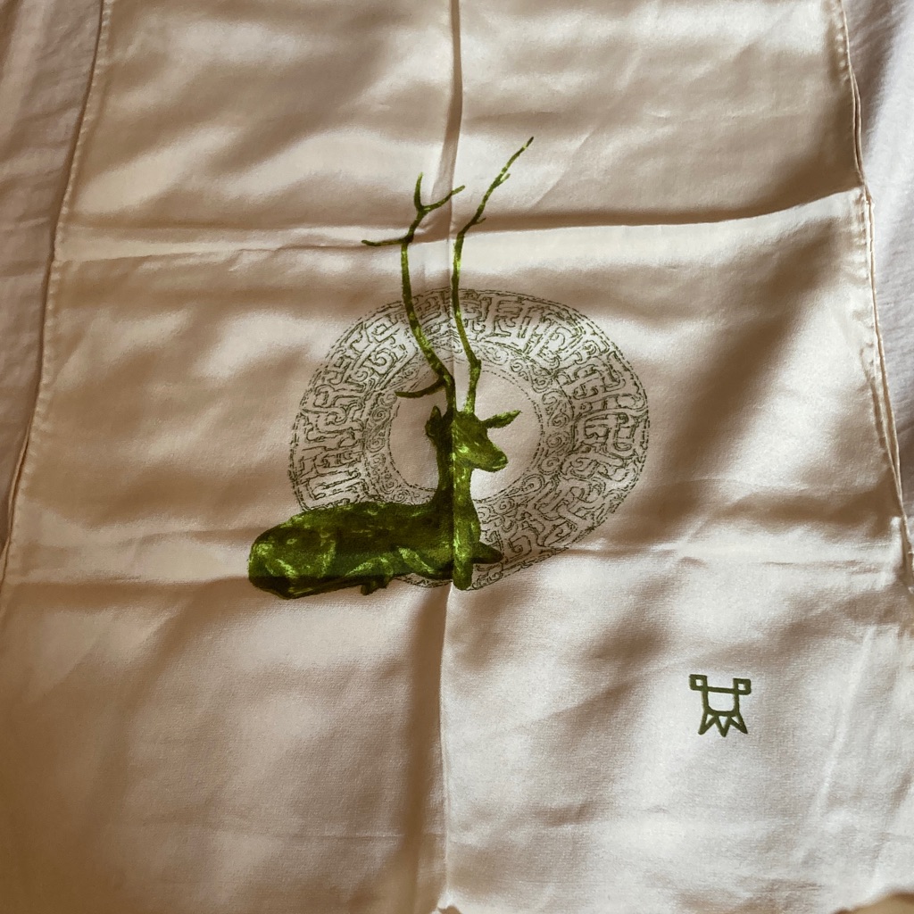 Silk Scarf With Green Deer Design
